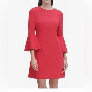 Tommy Hilfiger Dive crepe flared sleeve Profesional dress, Raspberry Red Color 6